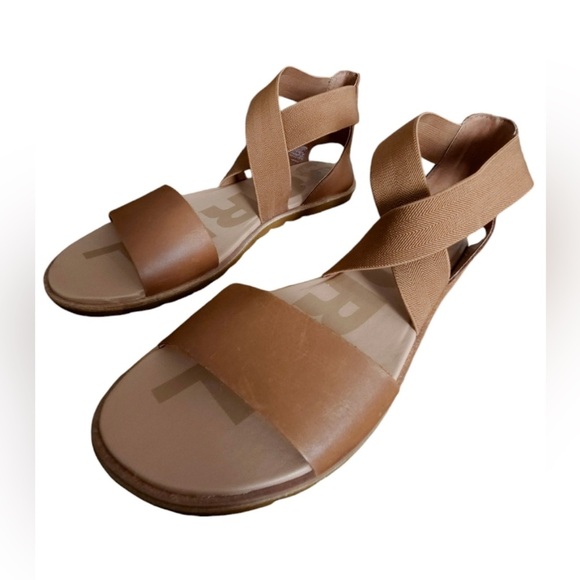 Sorel Ella Sandal Leather Strappy Gladiator Open Toe Stretch Strap Tan Brown 9.5 - Picture 3 of 9